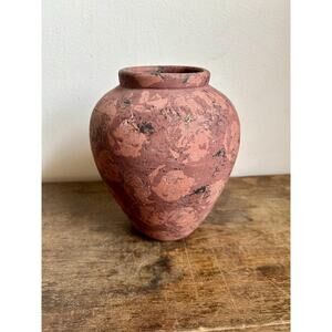 Vintage Art Pottery Matte Finish Mauve Vase with Abstract Rose Design